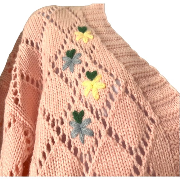 Woven Heart Pink Cardigan with floral details Size XS - Picture 3 of 8
